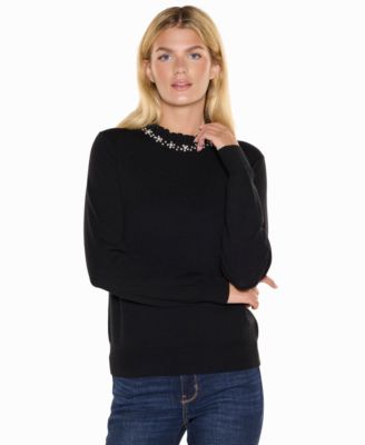 Women's Mock Neck Embellished Long-Sleeve Sweater