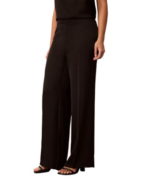 Женские брюки Calvin Klein Petite Pull-On Wide-Leg Satin, цвет: Чёрный