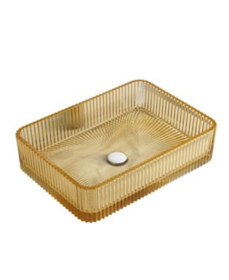 18 Inch Light  Crystal Glass Rectangular Bathroom Sink Basin Without Faucet