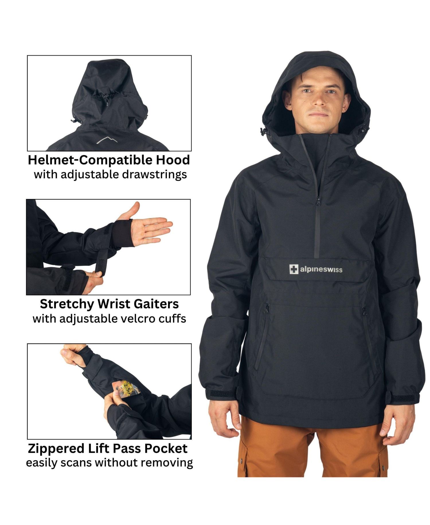 Men's Men Anorak Snowboard Jacket Waterproof Windproof Winter Sport Shell