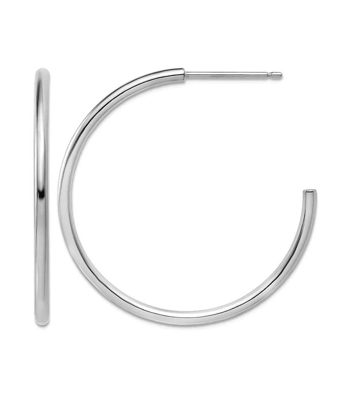 Curata Jewelry Solid 950 Platinum 2mm C Hoop Post Earrings - 18mm 25mm 35mm