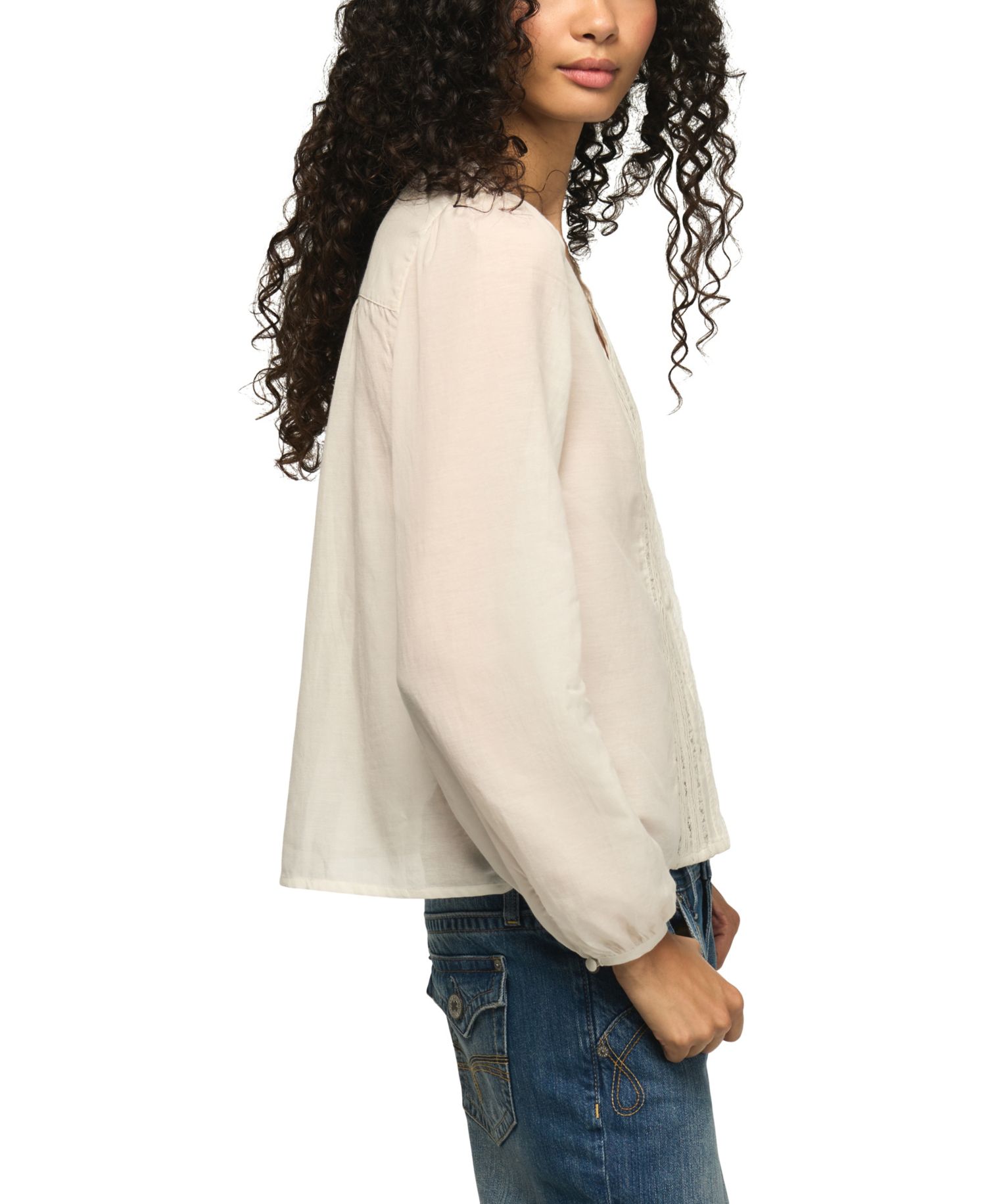 Women's Long-Sleeve Lace V-Neck Blouse