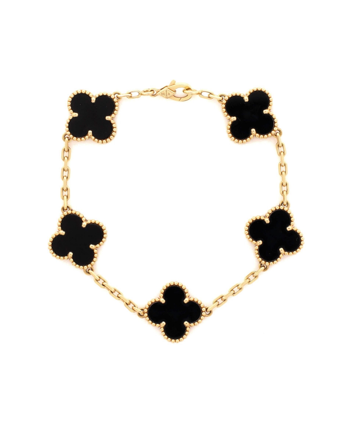 Pre-Owned Van Cleef & Arpels Onyx Vintage Alhambra 5 Motifs Bracelet in 18k Yellow Gold - 18k yellow gold