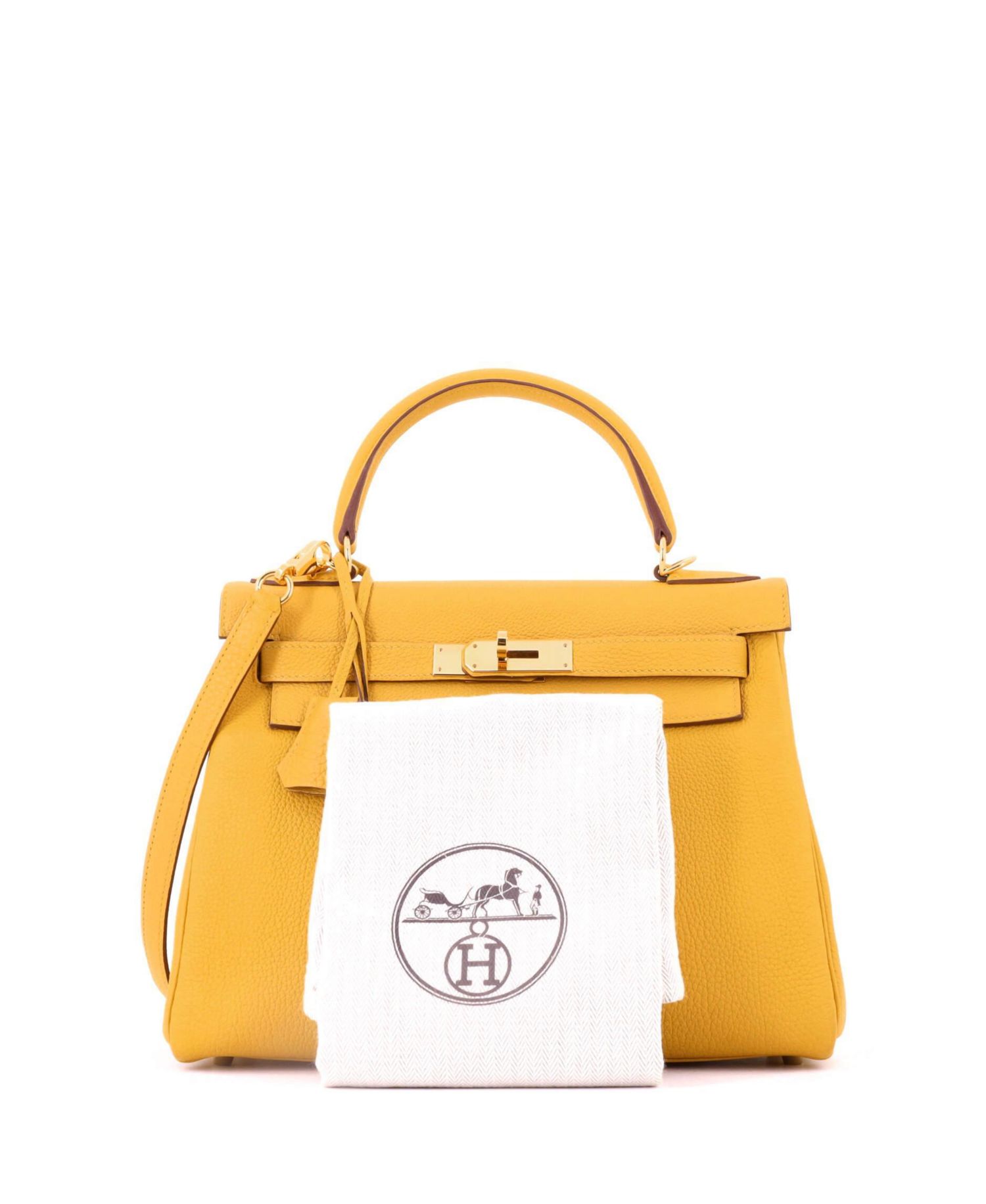 Pre-Owned Hermes Kelly 28 Handbag Yellow Togo with Gold Hardware