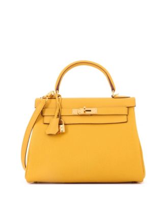 Pre-Owned Hermes Kelly 28 Handbag Yellow Togo with Gold Hardware