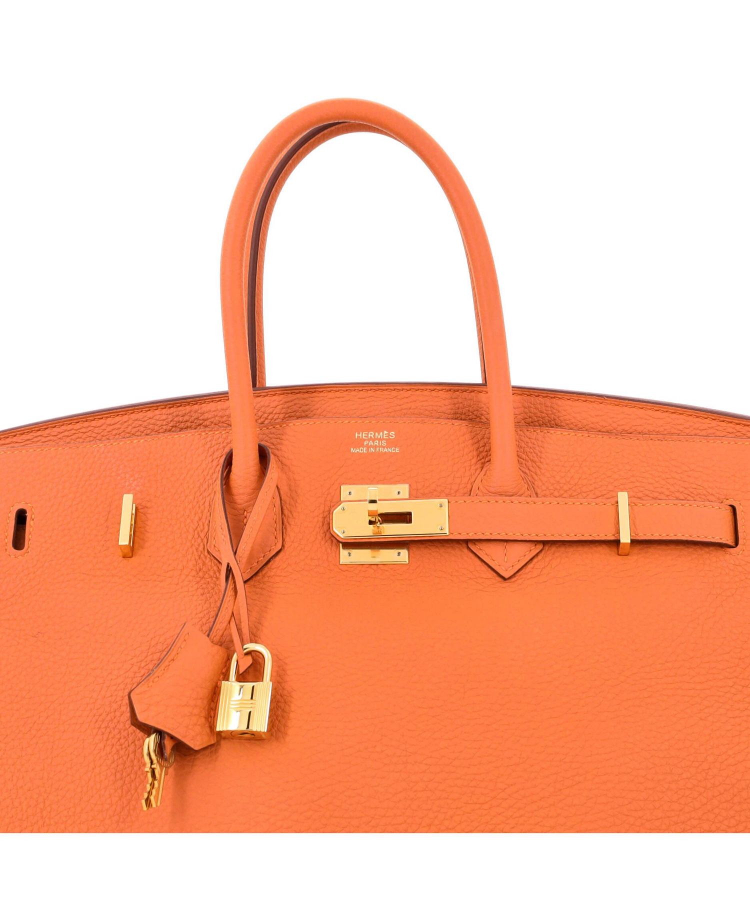 Birkin 35 Leather Handbag with Gold-Tone Hardware, 13.5" W x 10" H x 7" D