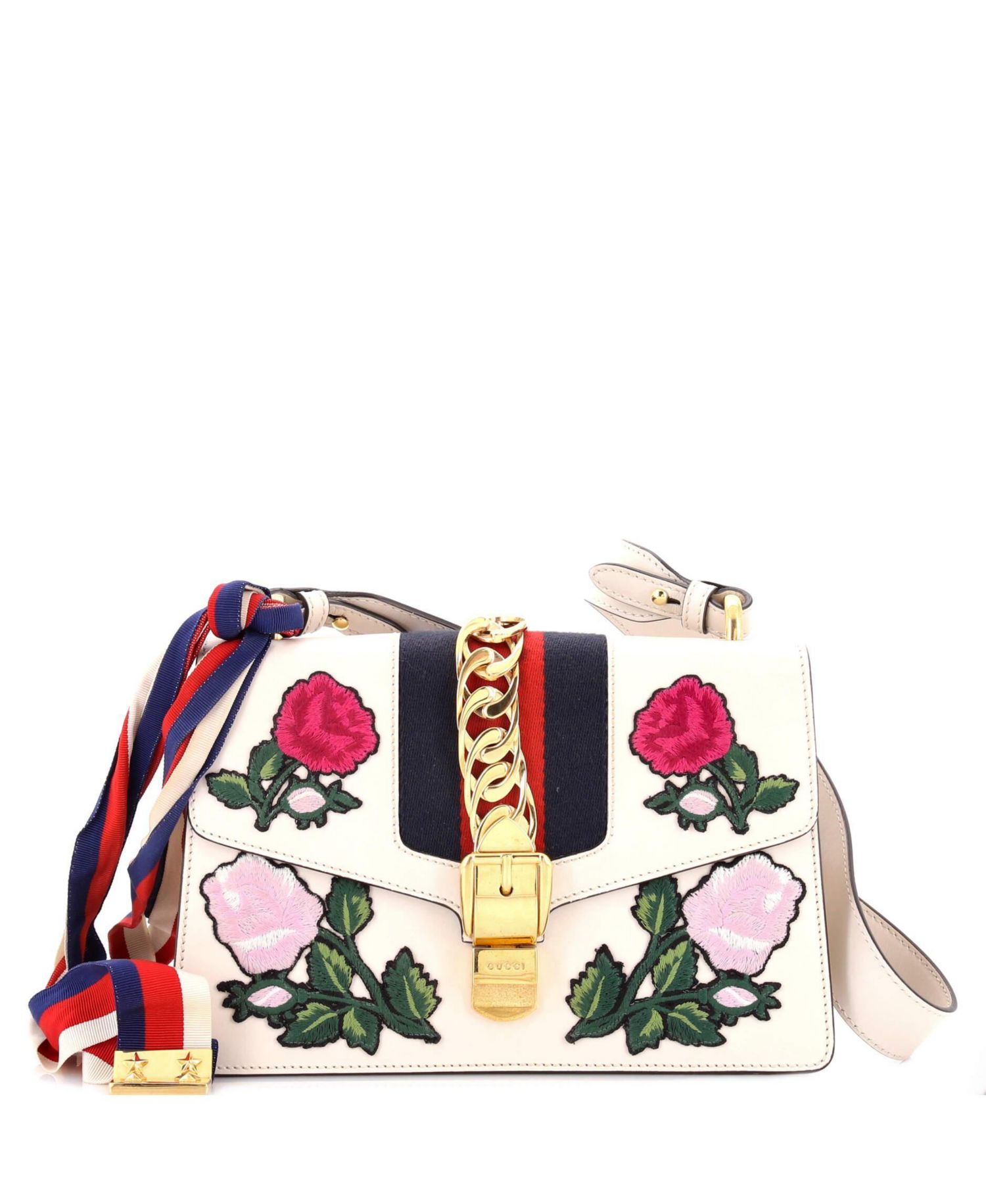 Sylvie Small Embroidered Web Paneling Shoulder Bag
