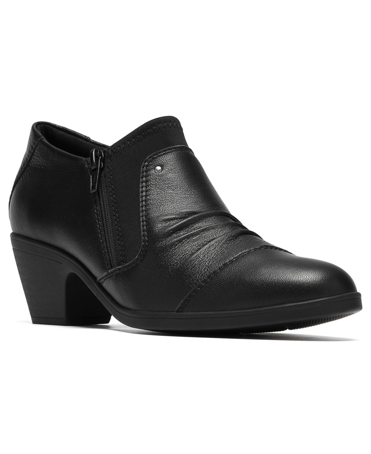 Clarks Women's Emily2 Vine Round Toe Block Heel Ruched Shooties