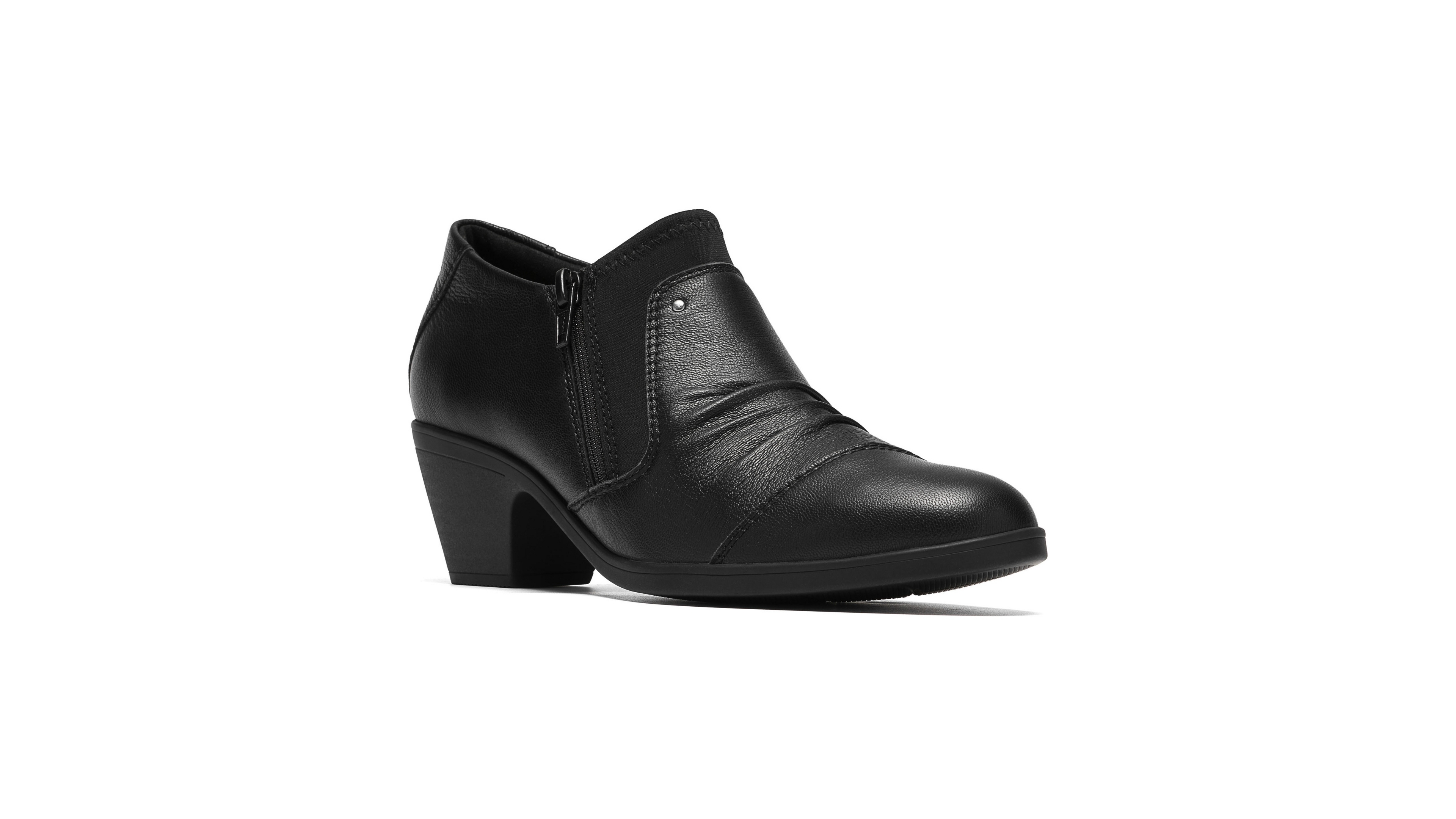 Clarks Women's Emily2 Vine Round Toe Block Heel Ruched Shooties