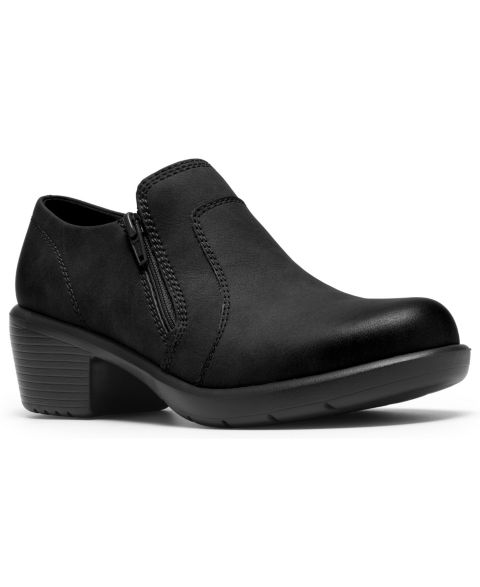 Женские туфли Clarks Kynnzie Zip Block Heel Round Toe Leather Shooties, цвет: Чёрный кожаный