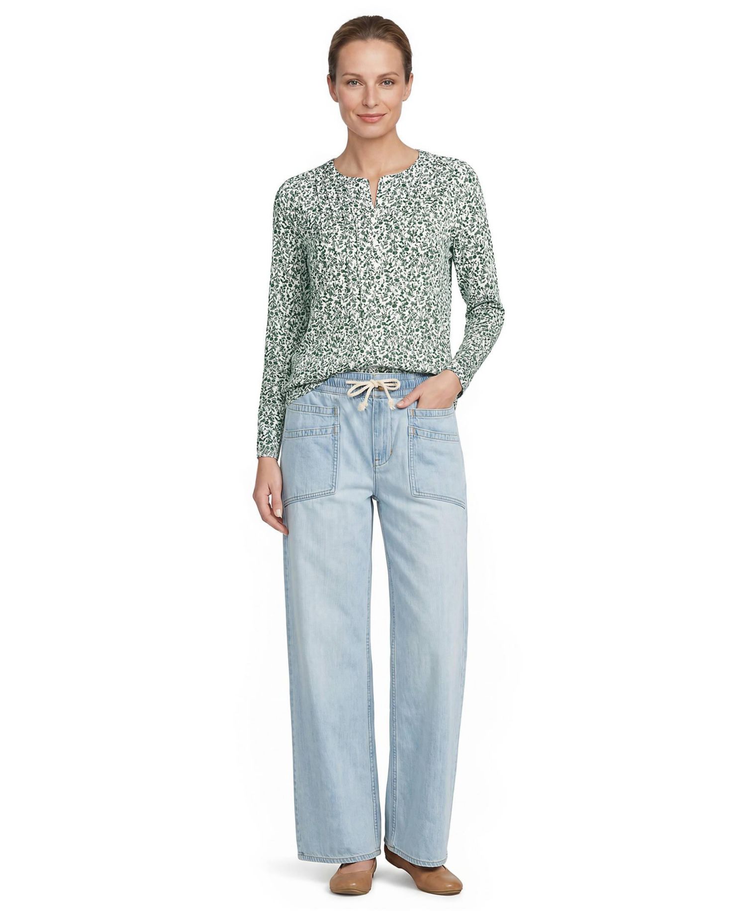 Women's Long-Sleeve Pintuck Tunic Blouse