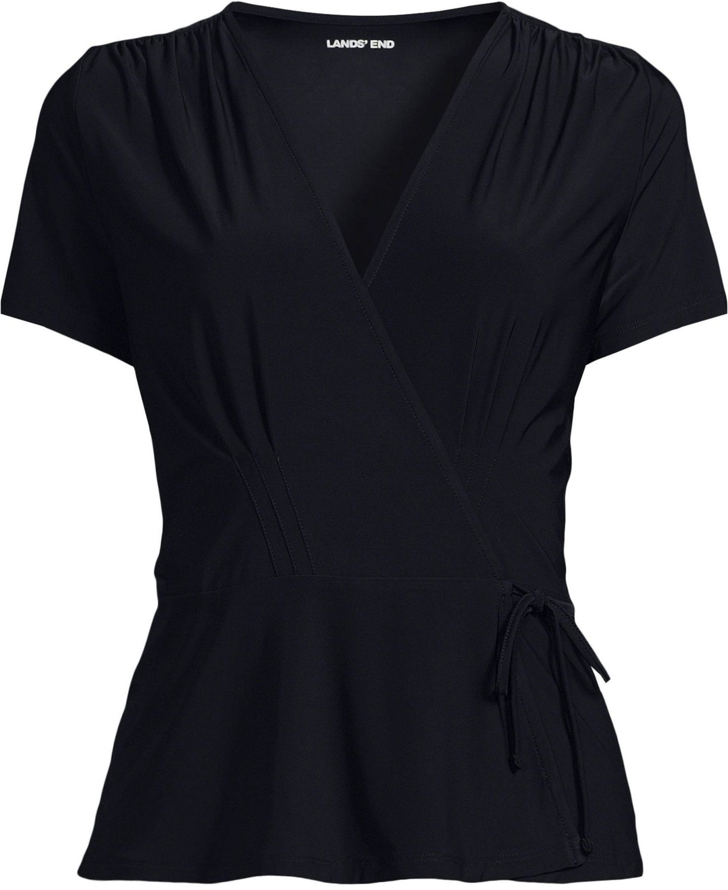 Женская блузка Lands' End Short-Sleeve V-Neck Peplum, цвет: Чёрный — фото 4