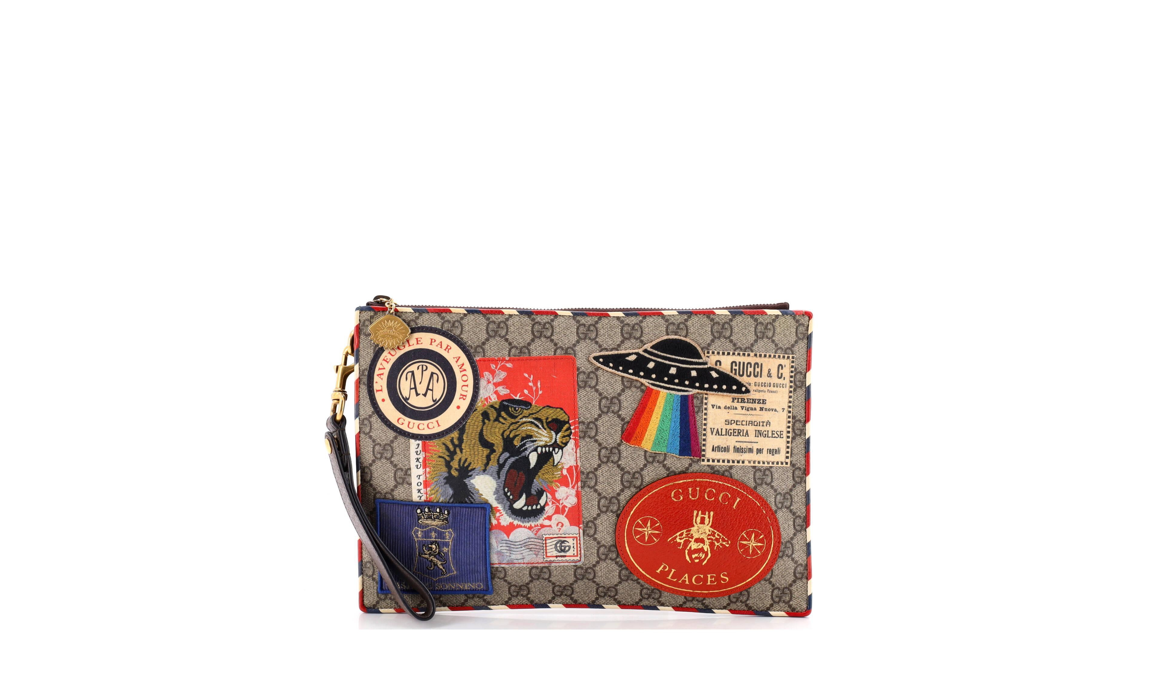 Pre-Owned Gucci Courrier Gg Coated Canvas Applique Pouch
