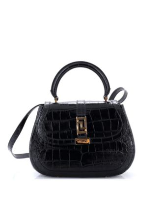 Greca Goddess Leather Top Handle Shoulder Bag