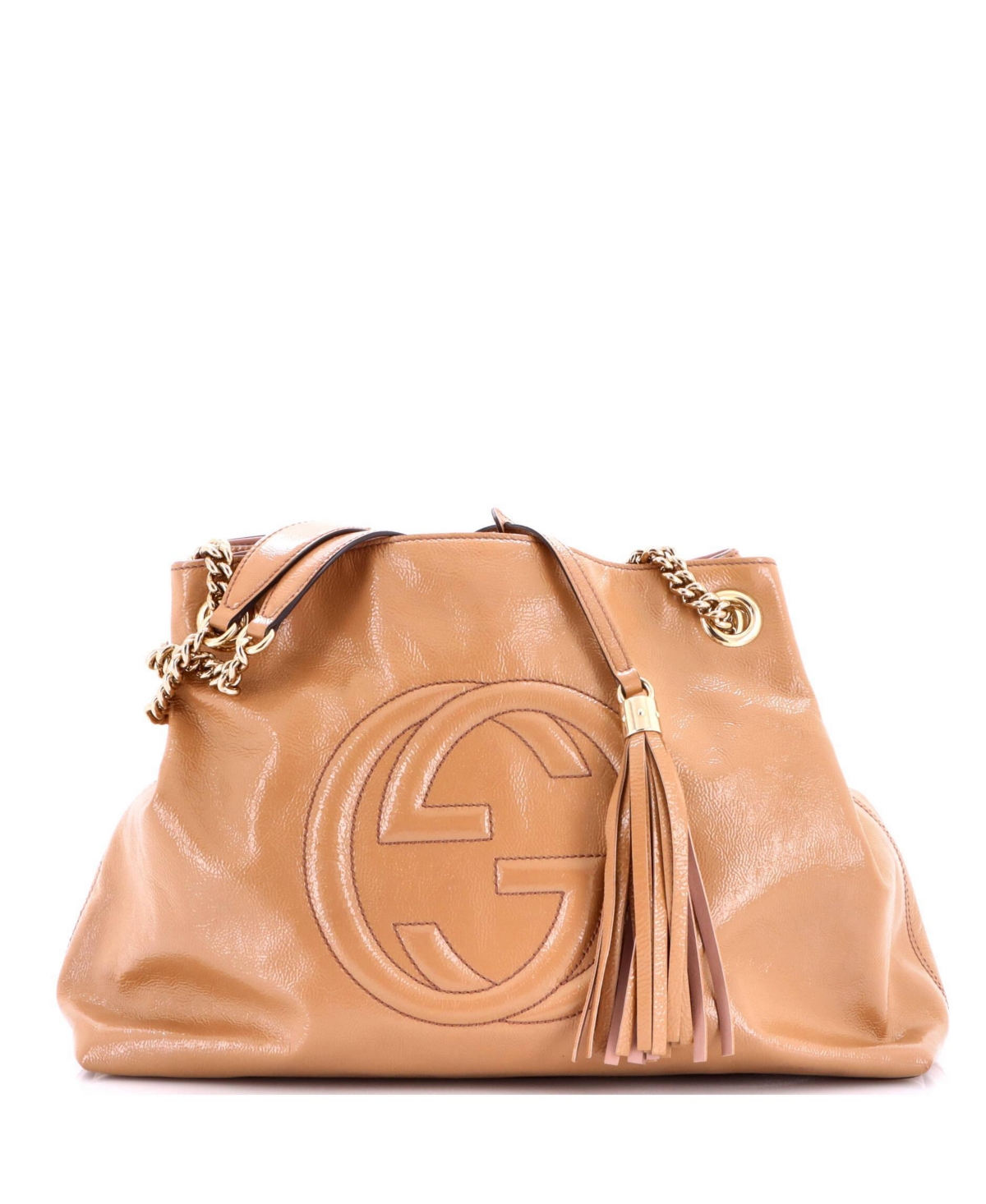 Pre-Owned Gucci Medium Soho Chain Strap Shoulder Bag Patent - Natural