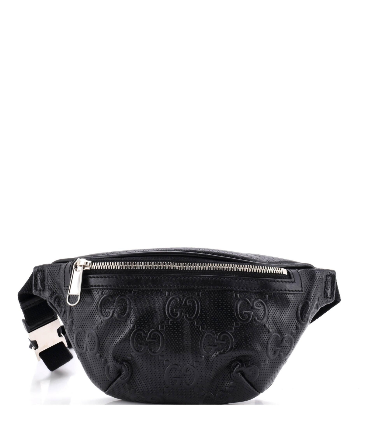 Pre-Owned Gucci Small Gg Embossed Perforated Adjustable Leather Belt Bag - Black
