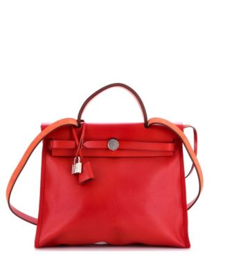 Pre-Owned Herm&eacute;s Herbag Zip Canvas and Leather Medium Shoulder Bag