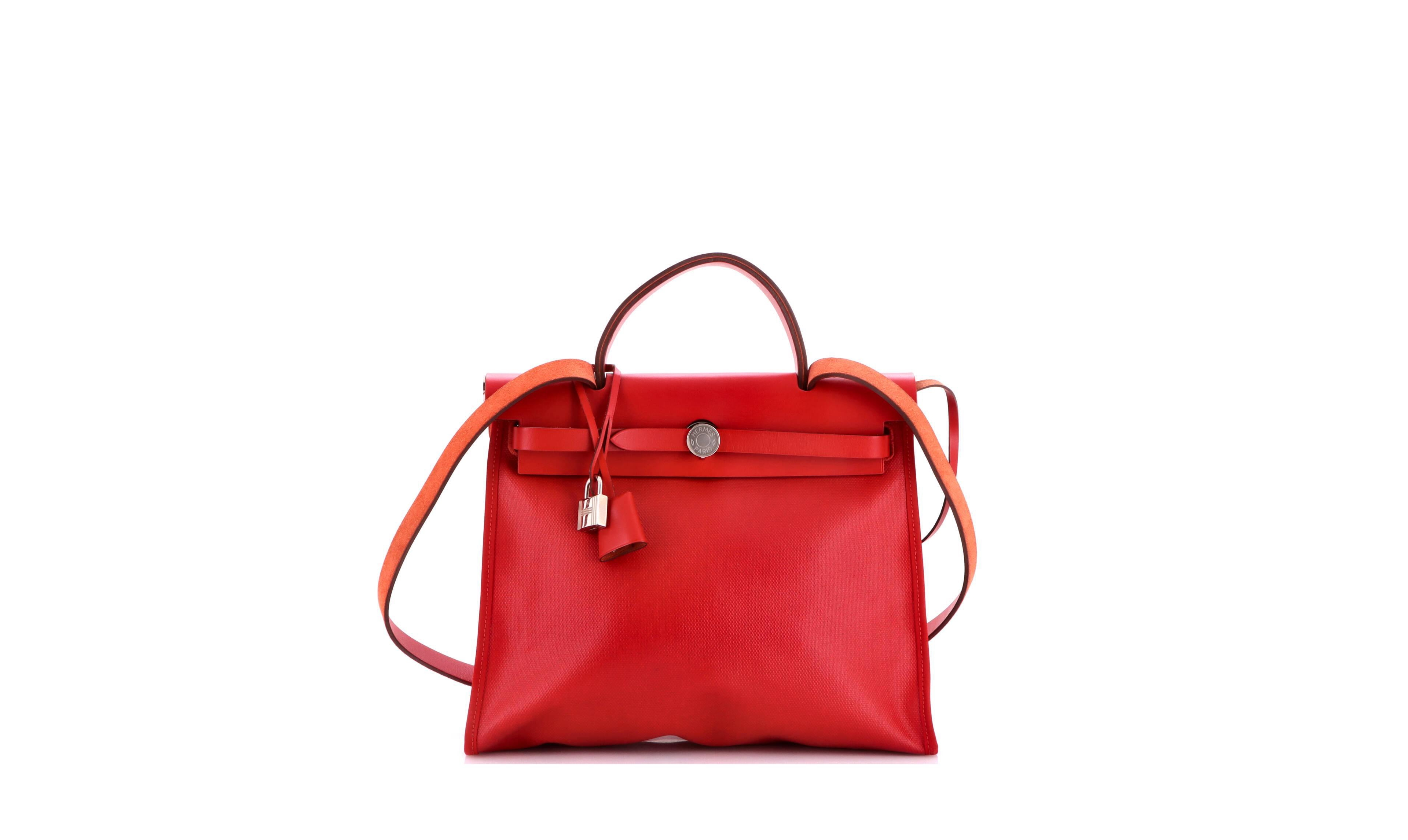 Pre-Owned Hermes Herbag Zip Canvas and Leather Medium Shoulder Bag