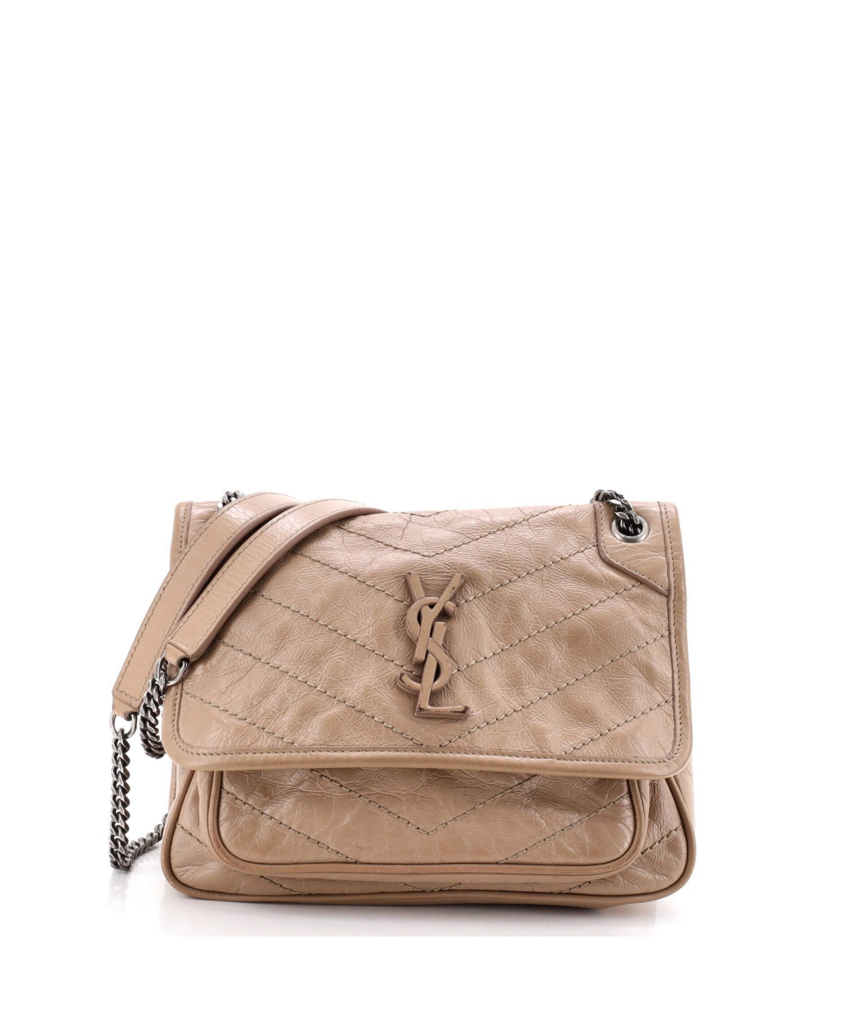 Pre-Owned Saint Laurent Niki Chain Matelasse-Chevron Leather Shoulder Bag - Natural