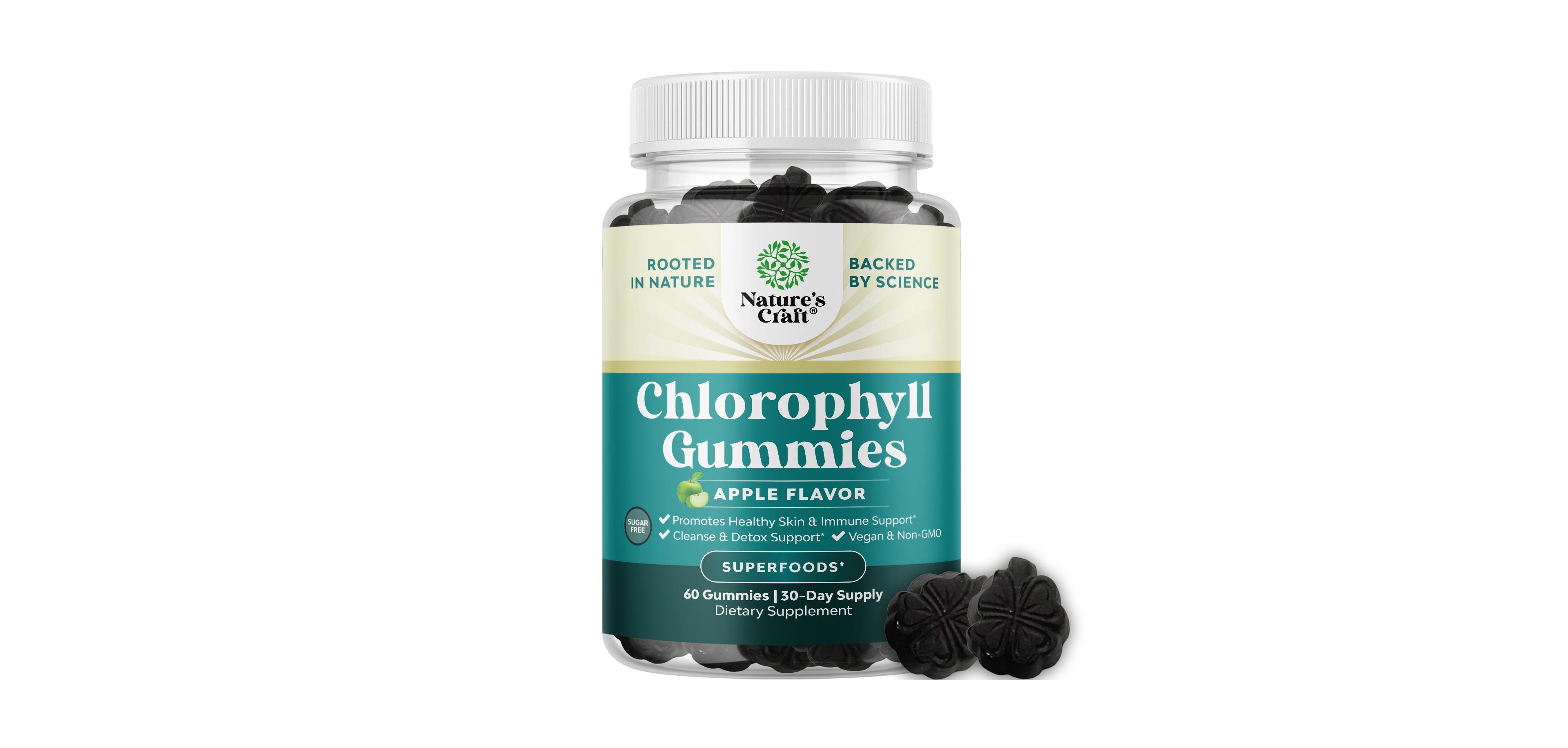 Nature's Craft Chlorophyll Gummies - Internal Refreshment Supplement - Apple Flavored Chews