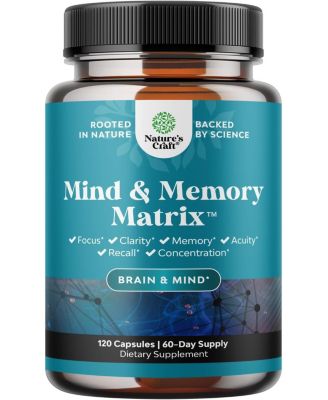 Mind and Memory Matrix - Bacopa Extract, DMAE, Green Tea, GABA, Phosphatidylserine and Huperzine A - 120 Capsules