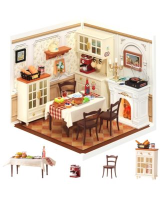 DIY Miniature House Kit - Warm Dining Room Tiny Dollhouse 3D Puzzle with LED Halloween Christmas Birthday Gifts for Adults Teens