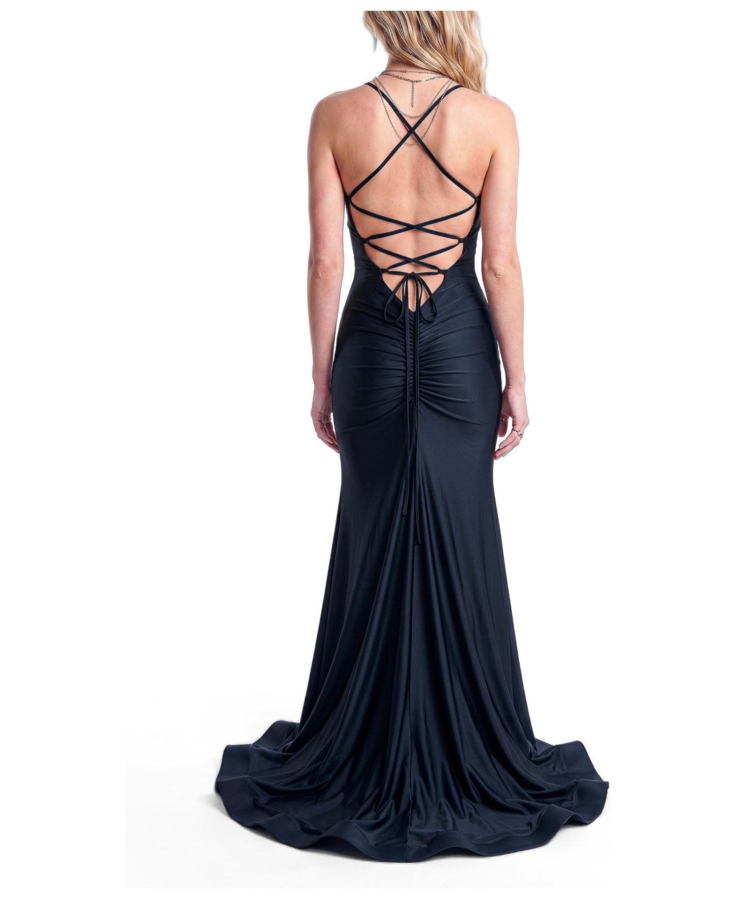 Women's Ruched Lace-Up Back Mermaid Evening Gown