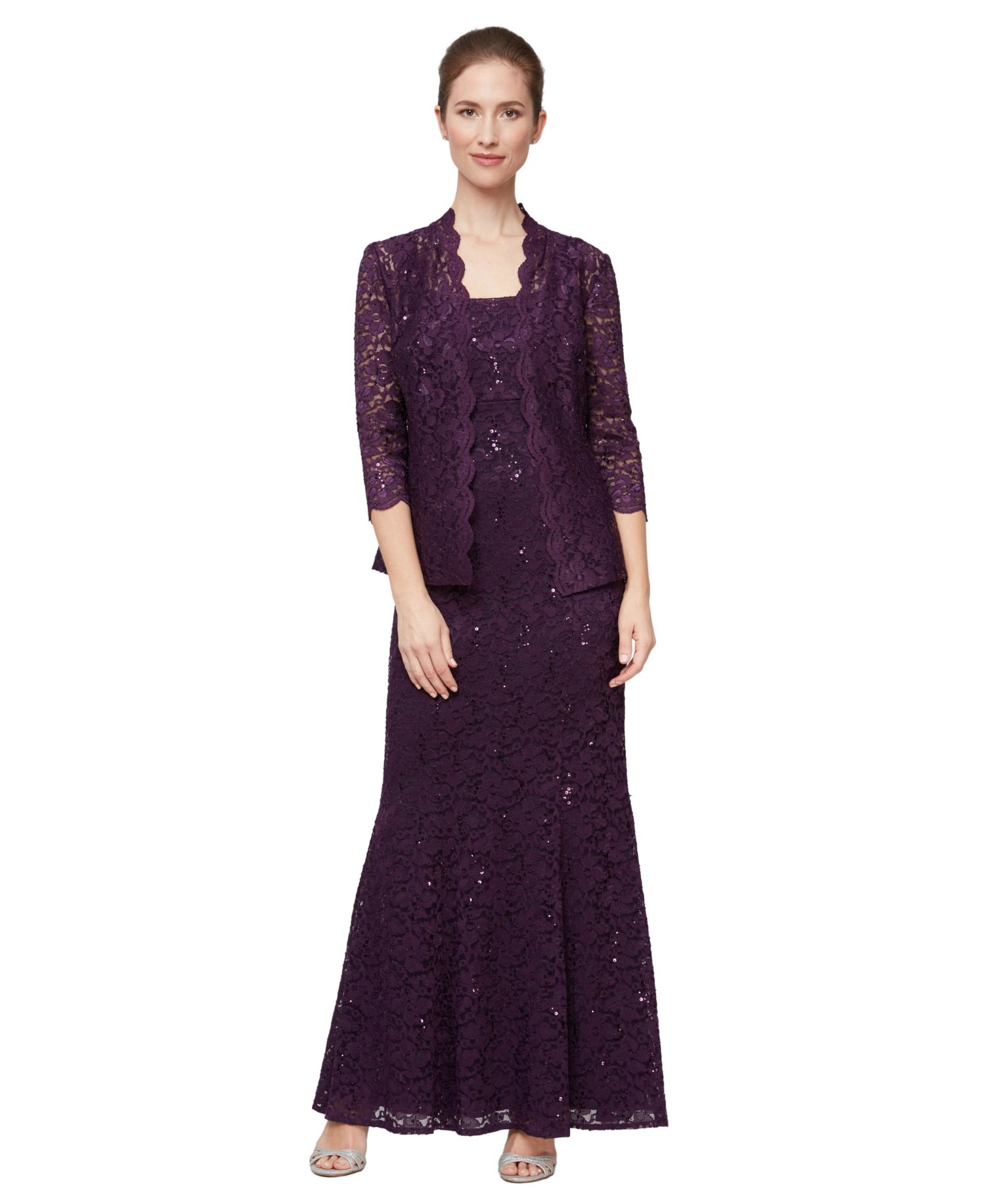 Women's Fit & Flare Lace Scoop Neck Long Dress