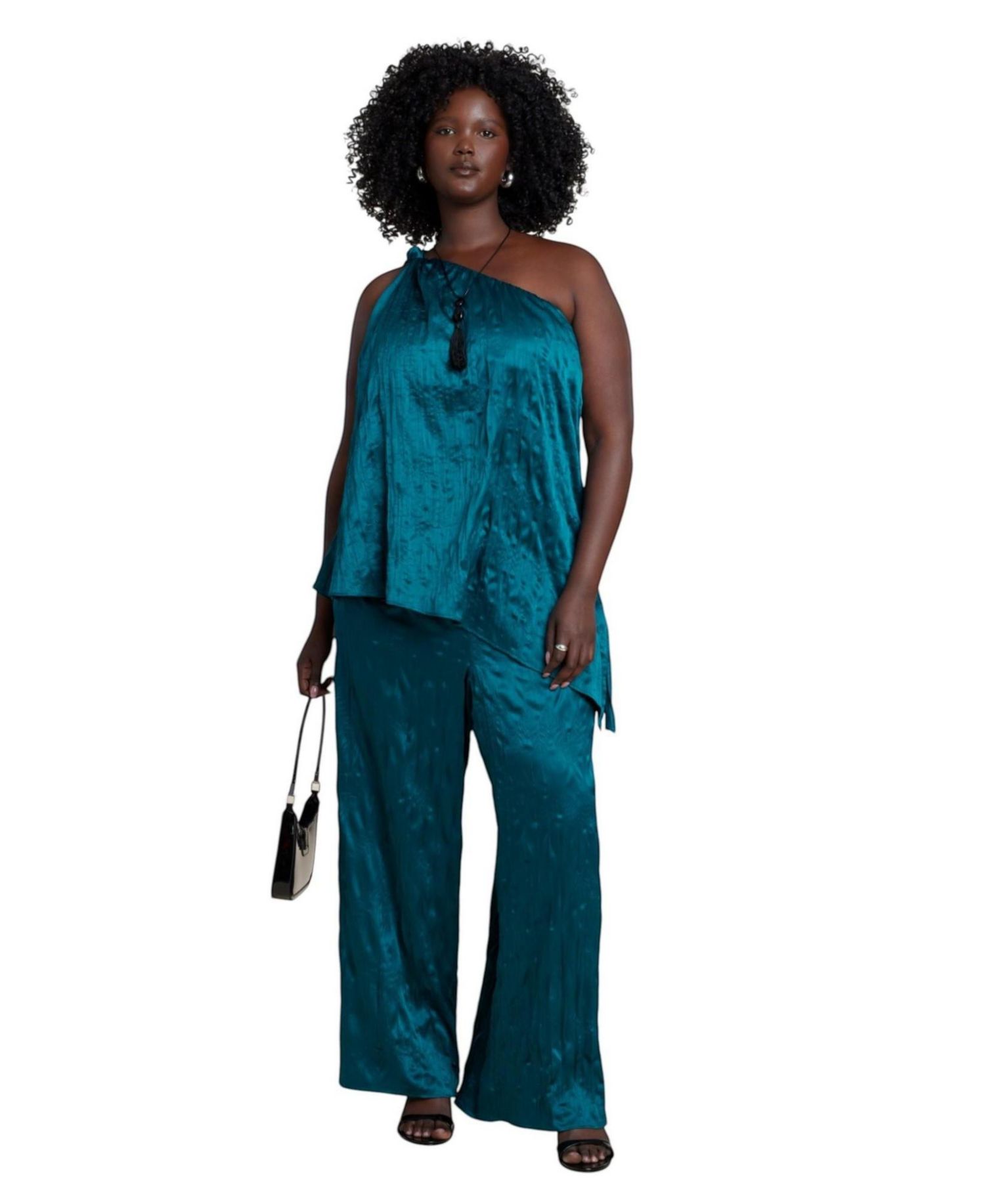 Plus Size High-Rise Crinkle-Satin Wide-Leg Pants