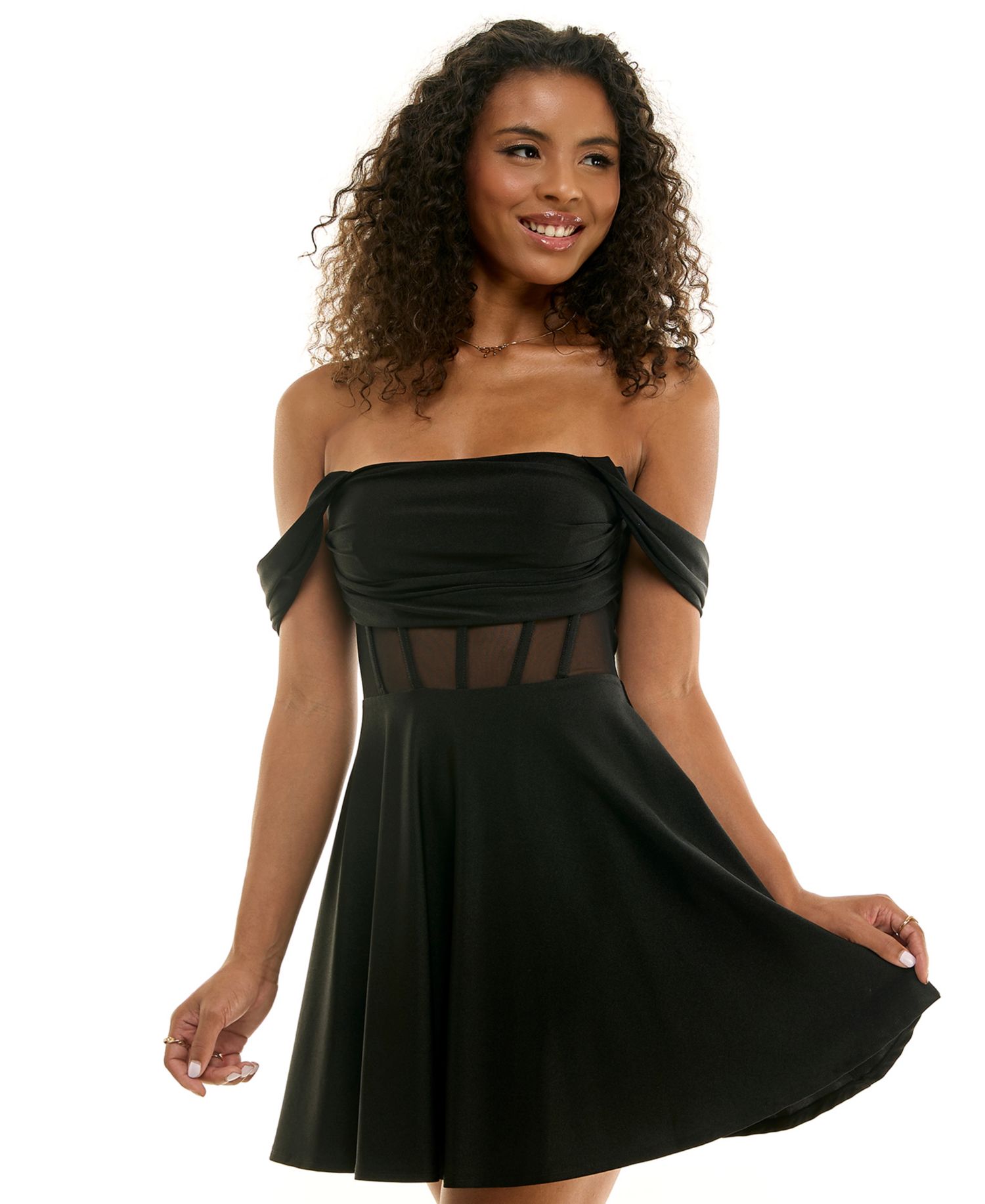 Juniors' Corset Off-the-Shoulder Dress