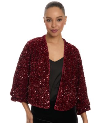 Women's Sequin Cropped V-Neck Bomber Jacket