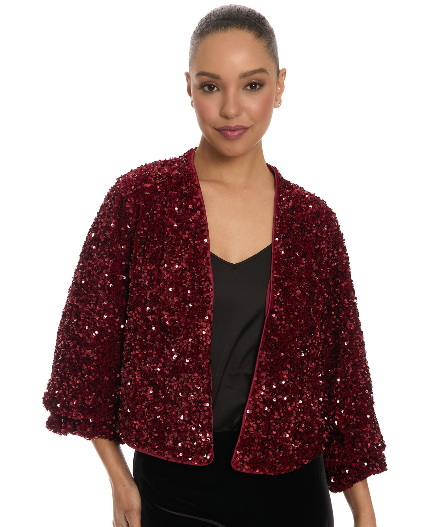 Women's Sequin Cropped V-Neck Bomber Jacket