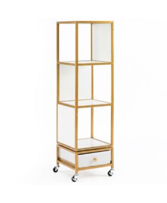44 Inch 4-Tier Rotating Bookshelf on Lockable Casters with Removable Drawer