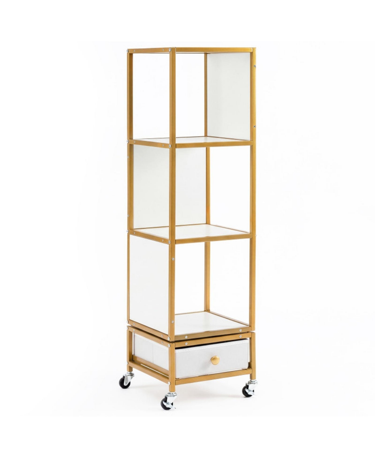 Gouun 44 Inch 4-Tier Rotating Bookshelf on Lockable Casters with Removable Drawer - White
