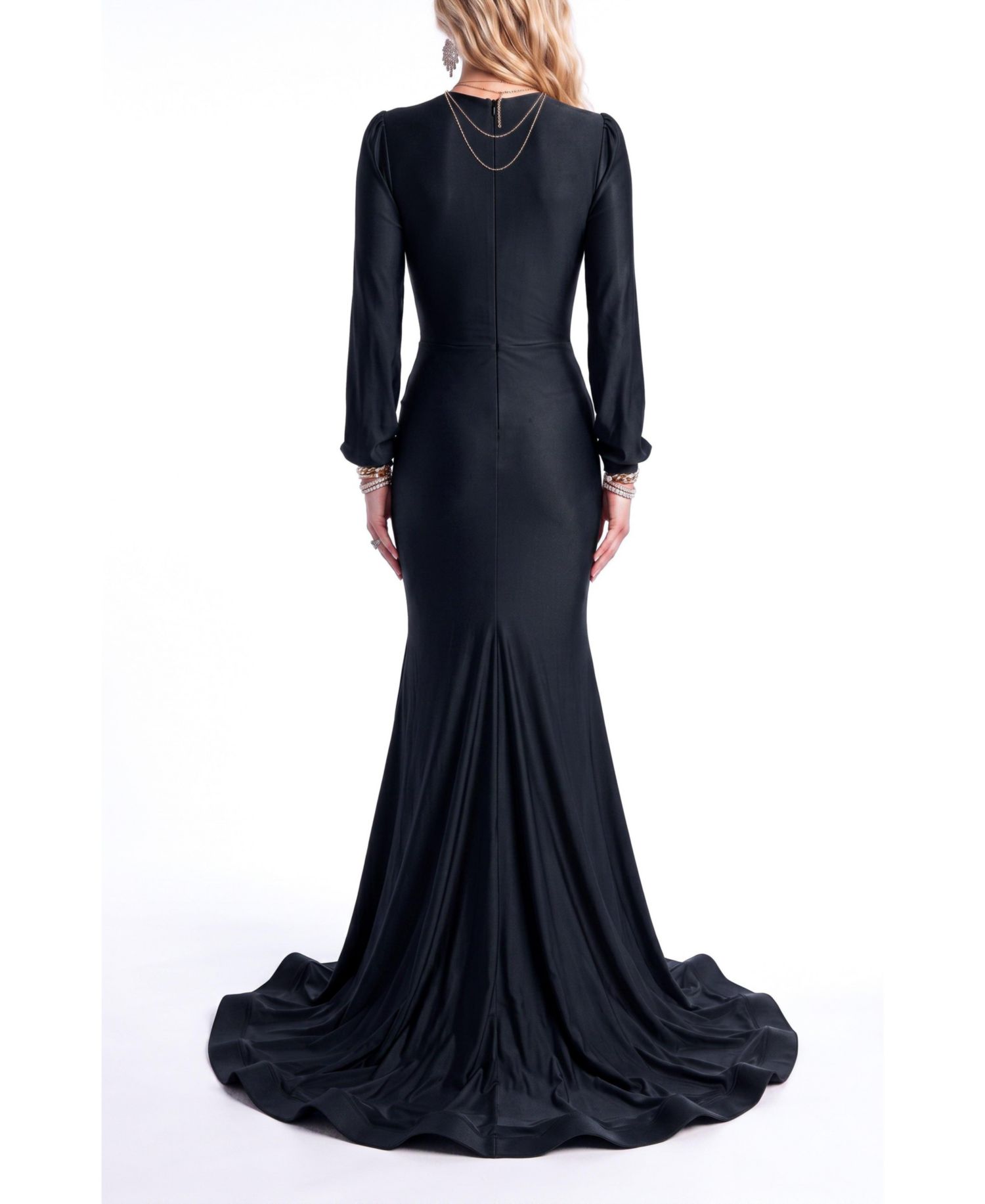 Women's Plunging V-Neck Long-Sleeve Mermaid Gown