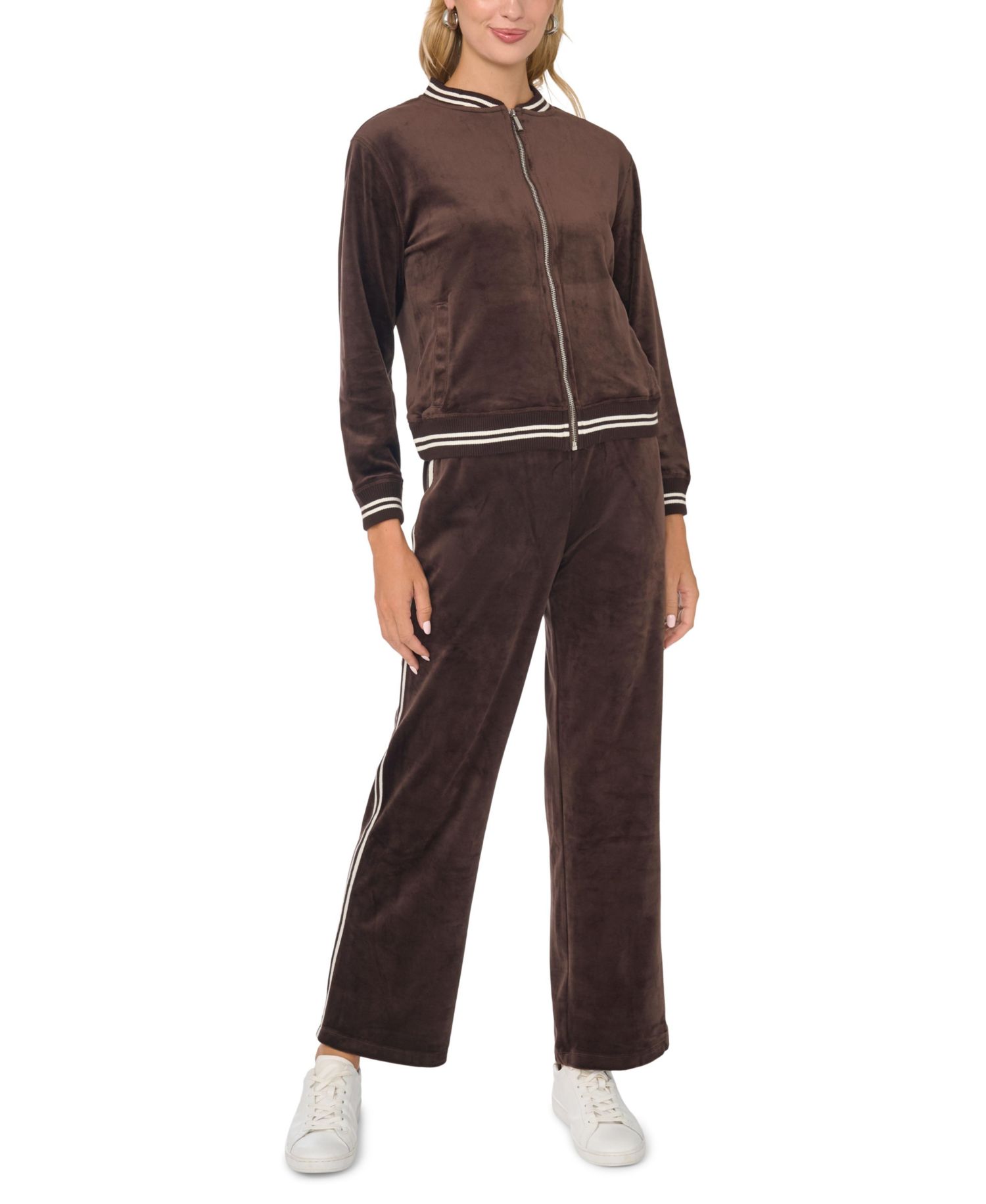 Women's Bomber Stripe-Trim Velvet Jacket