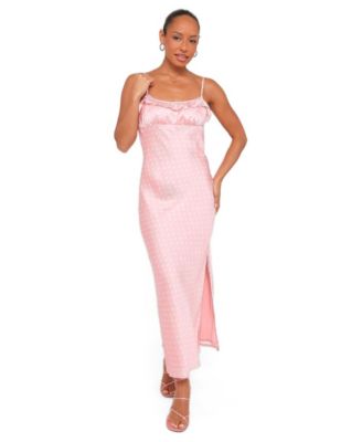 Women's Dara Pleated-Frill Scoop Neck Midi Satin Slip Dress