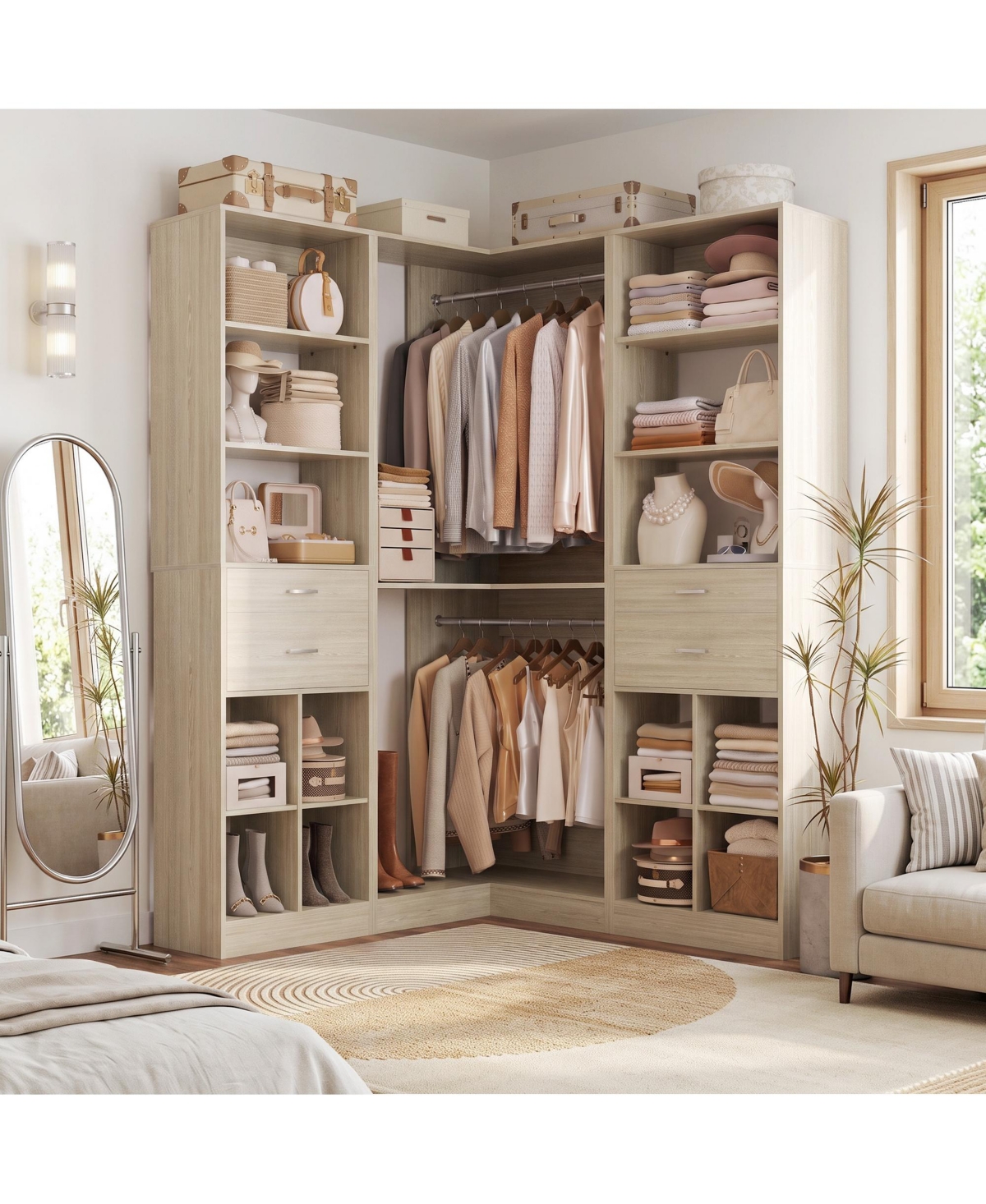 Aheaplus Walk-in Corner Closet Organizer Set of 3 with 4 Drawers and 8 Cube Storage Space