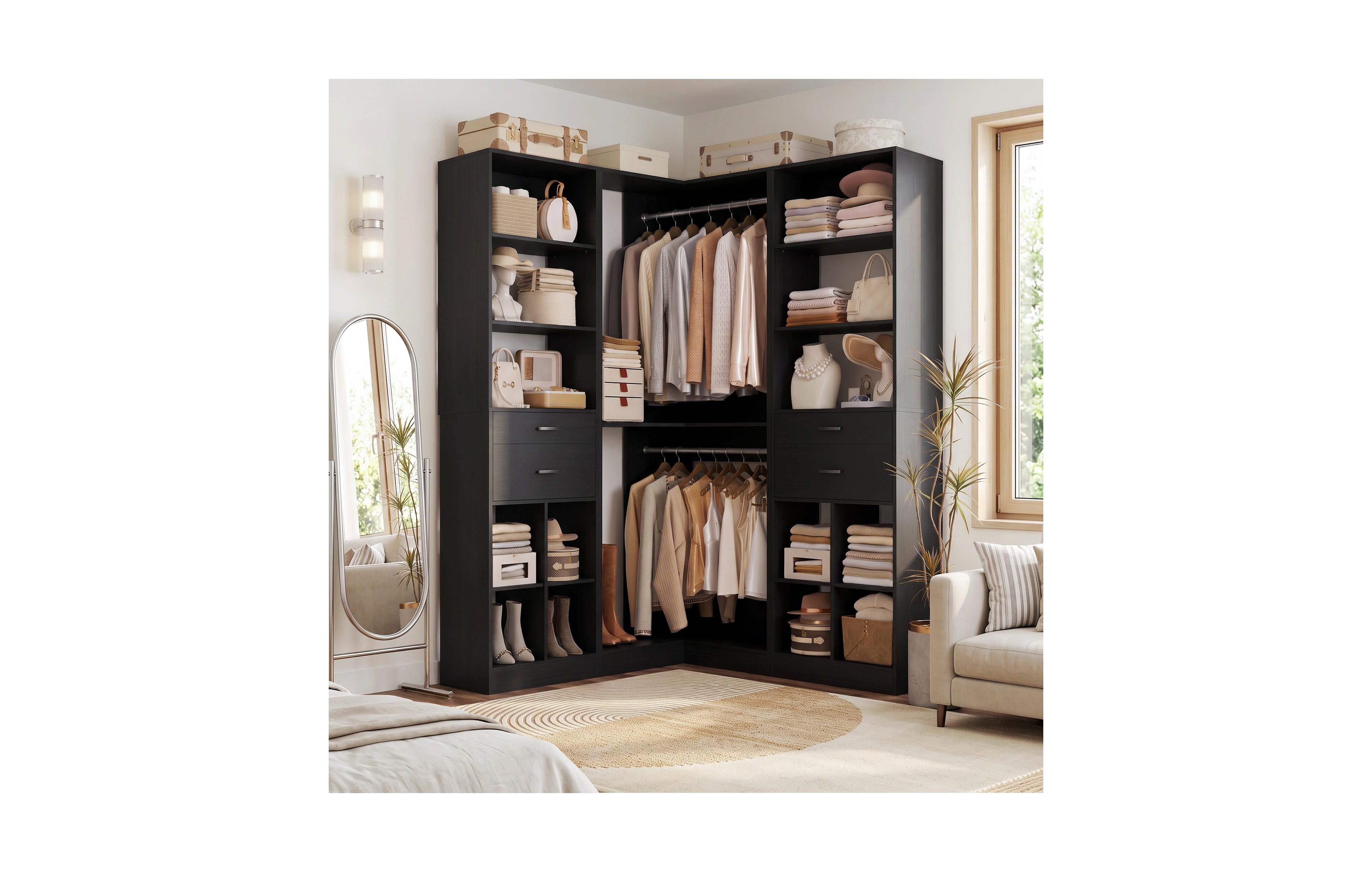 Aheaplus Walk-in Corner Closet Organizer Set of 3 with 4 Drawers and 8 Cube Storage Space
