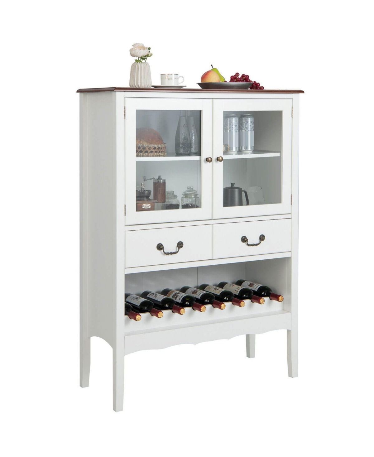 Mecale Sideboard Buffet Cabinet with 2 Tempered Glass Doors - White