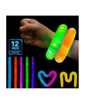 Christmas Light Up Pop Tube Toy 12 Pack, 25" Stretchy Glow in the Dark Pop Tube Sensory Fidget Gift Toys for Kids