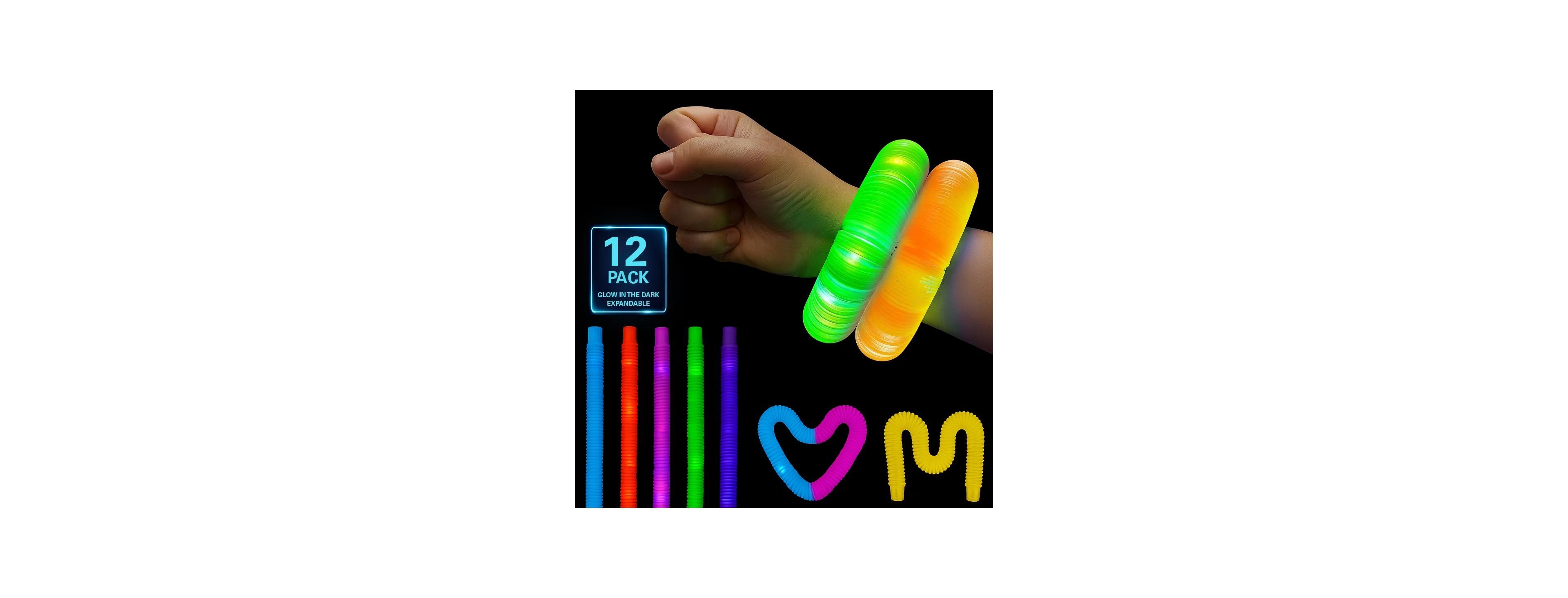 Sperric Christmas Light Up Pop Tube Toy 12 Pack, 25" Stretchy Glow in the Dark Pop Tube Sensory Fidget Gift Toys for Kids