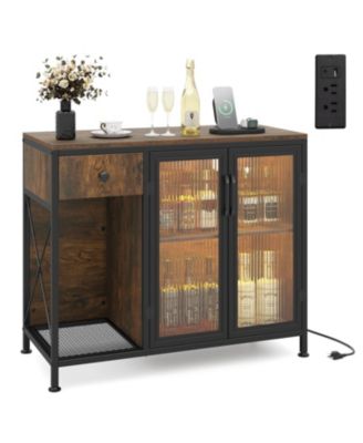 Buffet Sideboard with Doors Power Outlets and LED Light