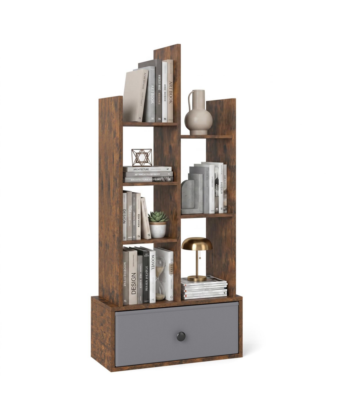 Mecale 7-Tier Open-Back Bookshelf with Drawer
