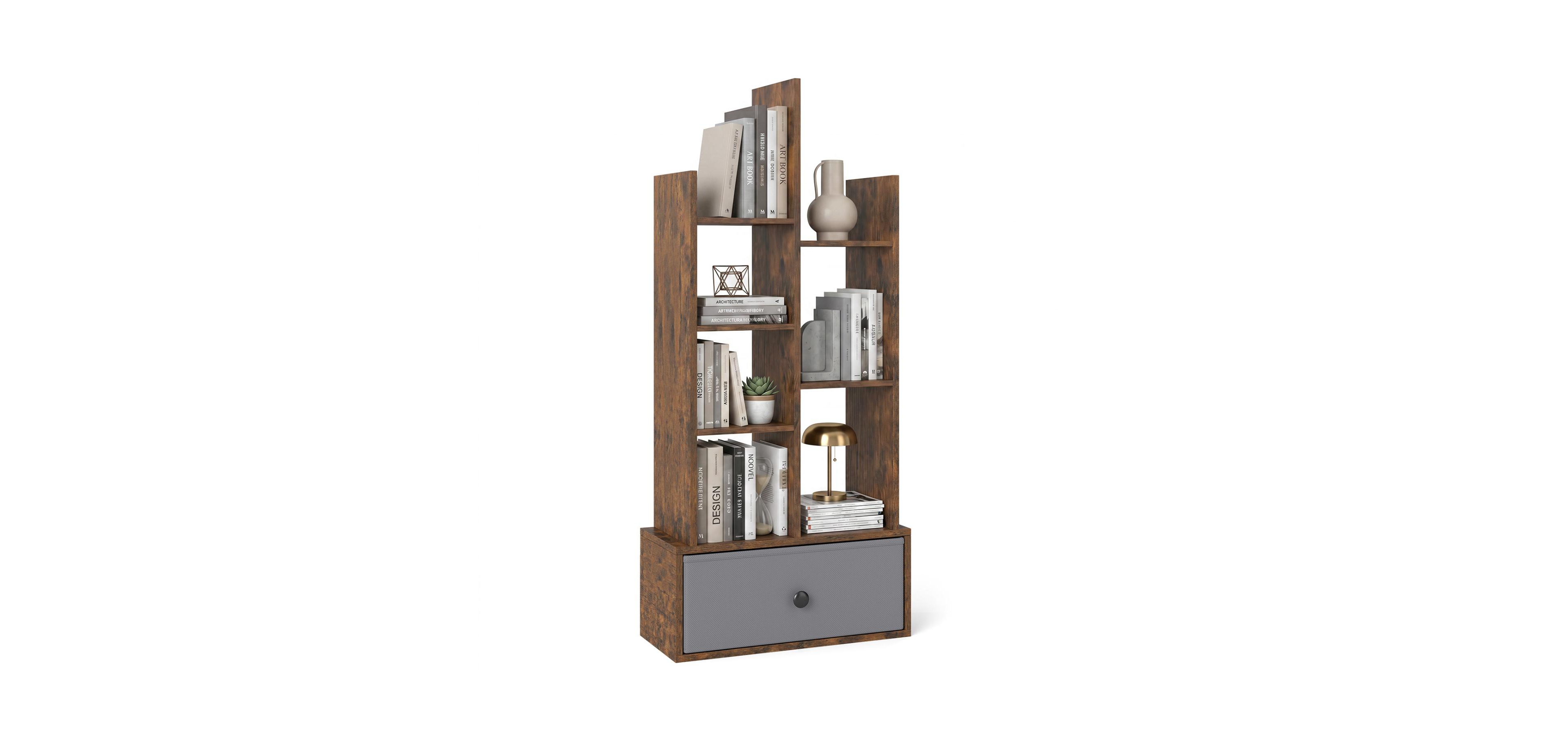 Mecale 7-Tier Open-Back Bookshelf with Drawer