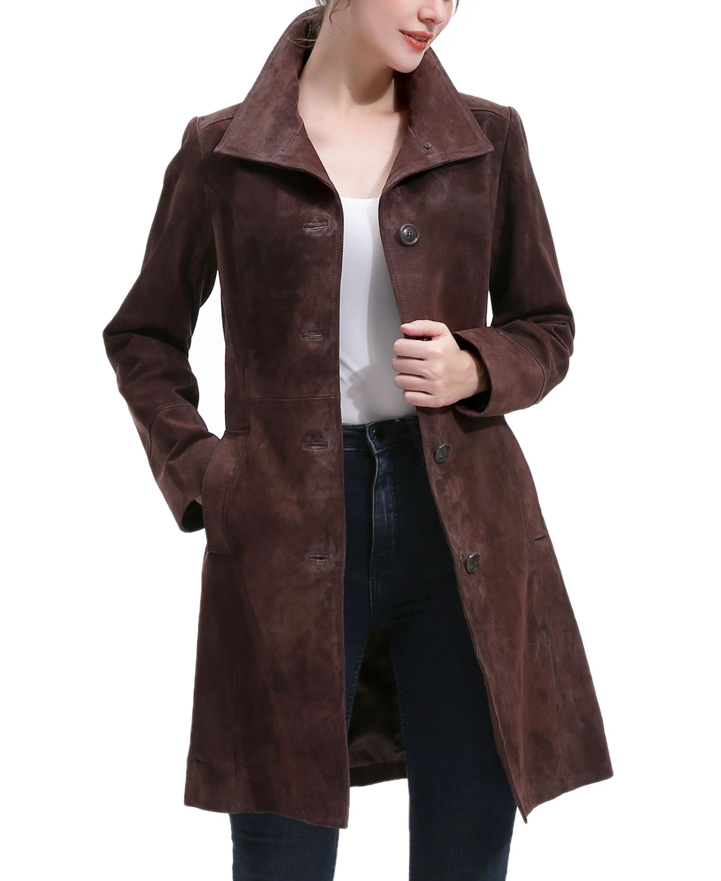 Женское пальто BGSD Kira Suede Leather A-Line, цвет: Коричневый — фото 4