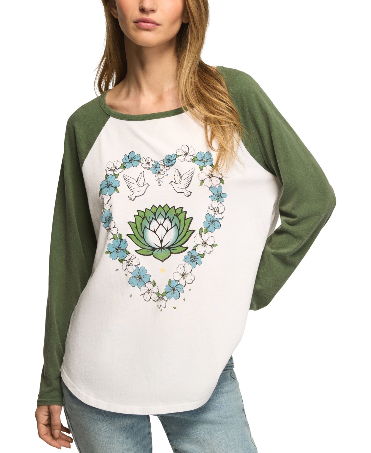Women's Heart Lotus Graphic 3/4-Sleeve T-Shirt