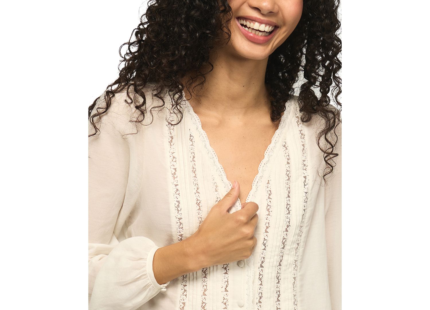 Women's Long-Sleeve Lace V-Neck Blouse