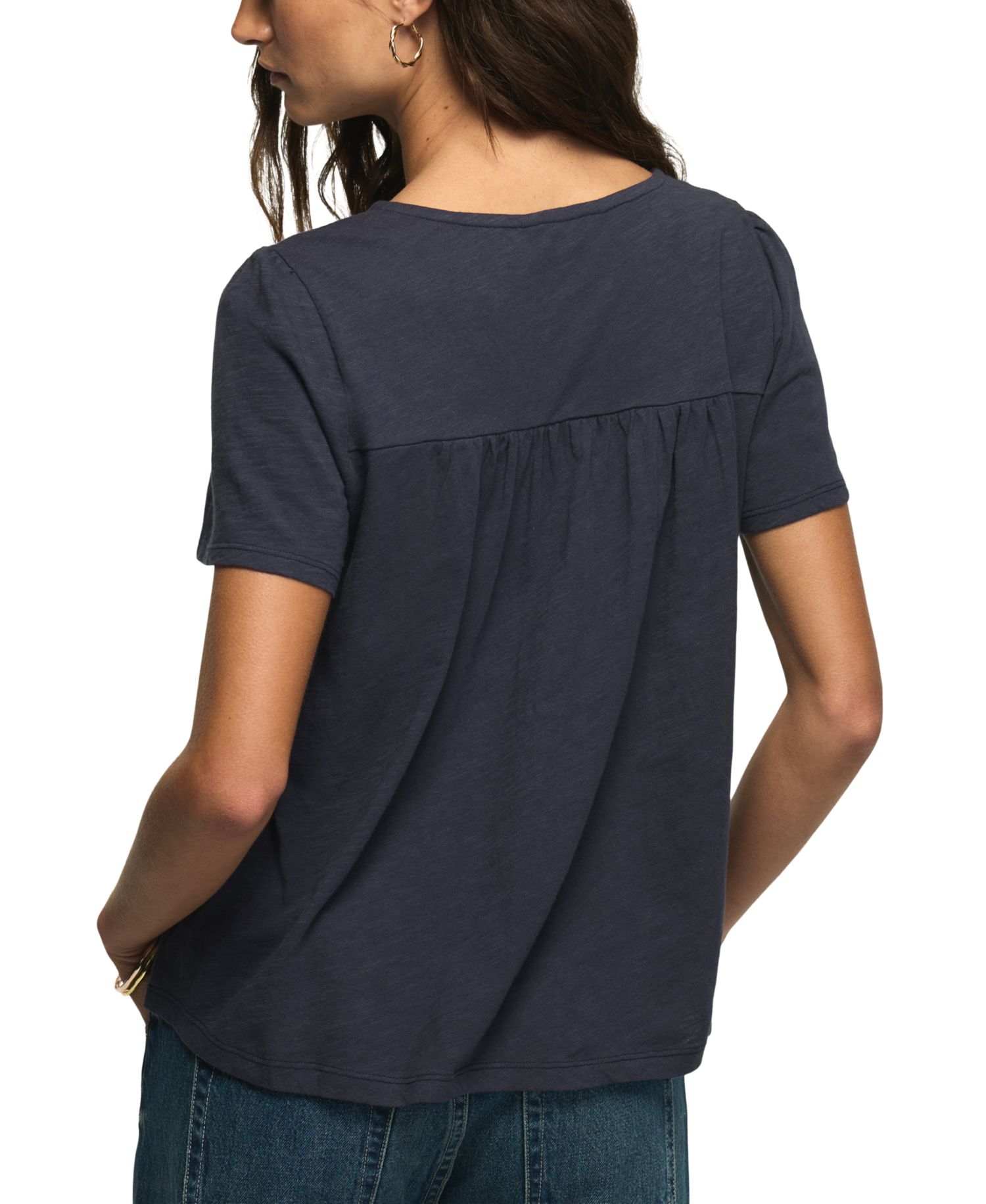 Women's Embroidered Yoke Square Neck Short-Sleeve T-Shirt