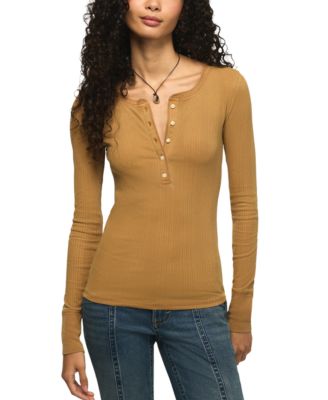 Women's Long Sleeve Ribbed Henley Top